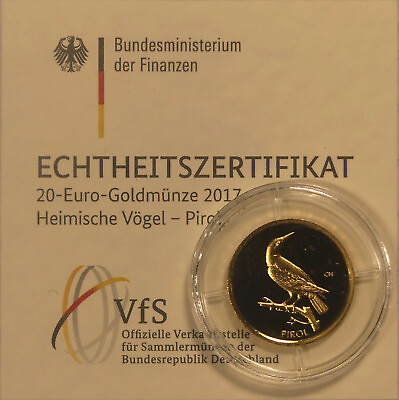 #ad Bundesrepublik €20 Gold 2017 J Pirol Stgl. im orig. Kapsel mit Zertifikat EUR 349.00