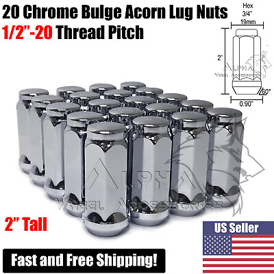 20 Chrome Bulge XL Acorn Lug Nuts 1 2x20 For 5x4.5 5x5 5x5.5 Closed End 2quot; Long $23.95