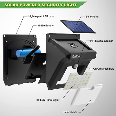 4 Pack Baxia Technology Solar Motion Sensor Lights LED 400LM 4 light fixtures $28.00