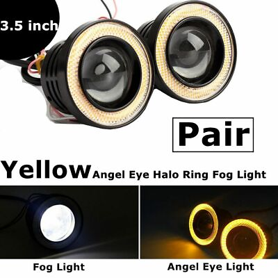 #ad Pair 3.5quot; COB LED Fog Light Projector Car Yellow Angel Eyes Halo Ring DRL Lamp $24.85