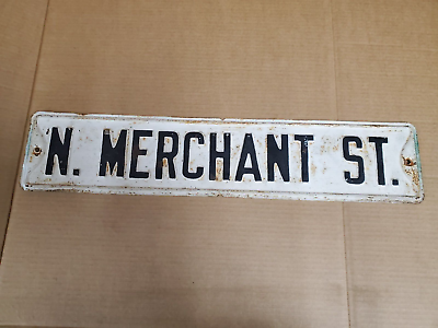 #ad Antique Embossed Street Sign North Merchant Street $199.00