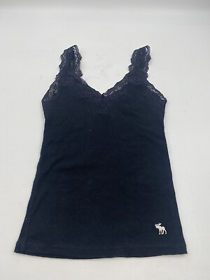 #ad Abercrombie amp; Fitch Womens Tank Black Lace Fitted Ribbed Size Extra Small Used $7.99