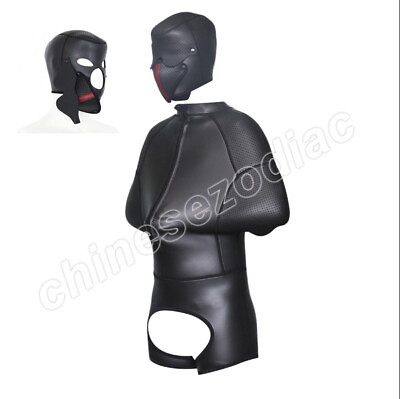#ad Rubber Body Suit Pant Arm Soft Hood Masks Collar Binding Set Restraint Harness $89.35