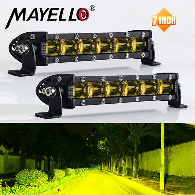 #ad #ad Pair Amber LED Light Bar 7 inch Work Spot Flood Pods Offroad Driving Fog Lamp 8quot; $21.99