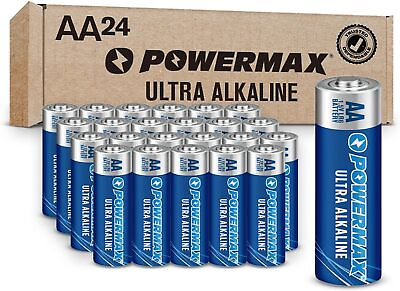 #ad AA Alkaline Batteries 24 Pack Powermax Battery 10 Year Shelf Life Long Lasting.. $10.99