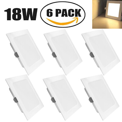 #ad 6Pack 18W LED Ceiling Panel Lights Ultra Thin Recessed Fixture Square Warm White $25.99