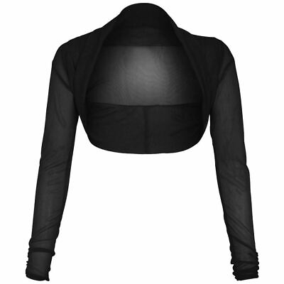 #ad Ladies Womens Sheer Mesh Chiffon Bolero Shrug Long Sleeve Crop Cardigan Tops GBP 6.99