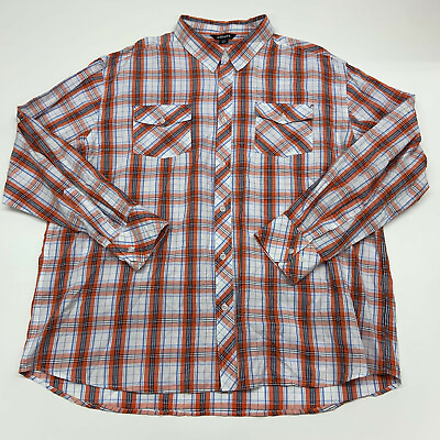 #ad Elliott Button Up Shirt Mens XXL Orange Plaid Long Sleeve Casual $14.95
