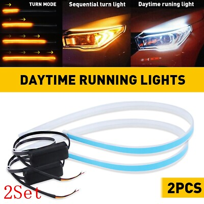 #ad Slim Amber Sequential Flexible LED DRL Turn Signal Strip for Headlight 2Set $24.99