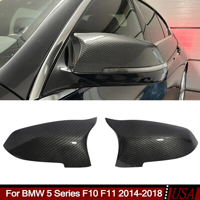 #ad For BMW F10 F18 F01 F02 2014 2016 Carbon Fiber Look Pair Side Mirror Cover Caps $35.59