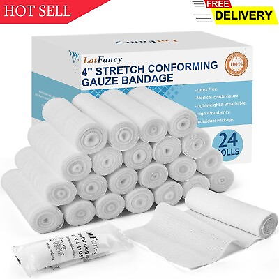 #ad LotFancy Gauze Bandage Roll 24 Count Gauze Wrap 4 Inch x 4 Yards Stretched... $14.48