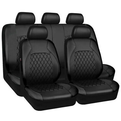 Black Leather 5 Sits Car Seat Covers Front Rear Full Interior Cushion Set 9Pcs $71.00