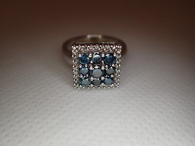 #ad 14K White Gold Blue amp; White Diamond Cluster Ring $1500.00
