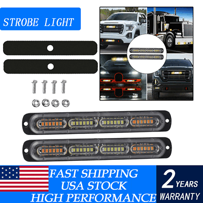 #ad 2x Car Truck Amber White LED Strobe Flashing Warning Light Bar 12 24V $17.99