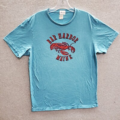 #ad J Crew Men T Shirt Large Blue Bar Harbor Maine Lobster Graphic Short Sleeve Tee $17.88