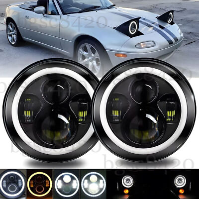 #ad Pair Halo Angle Eyes 7quot; Round LED Headlights For Porsche 911 912 914 924 928 944 $41.89