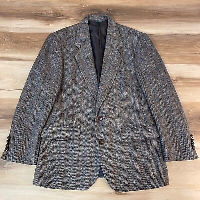 #ad Ardsley Blazer Mens 38S Brown Tweed Herringbone Coat 2 Leather Button Jacket $58.99
