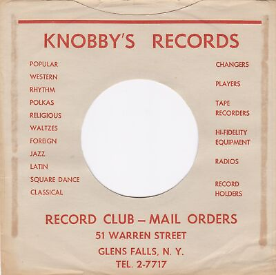 #ad Rare KNOBBY#x27;S RECORDS CLUB MAIL ORDERS 7quot; 45 RPM Original Record Company Sleeve $19.99