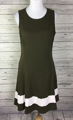 #ad New York amp; Co Dress Women#x27;s Size L Green Sleeveless Fit Flare 100% Cotton Knit $17.99