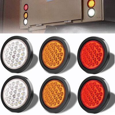 2 10Pcs 4quot; inch 24LED Amber Round LED Truck Trailer Stop Turn Tail Brake Lights $38.88