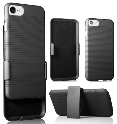 #ad Black Ribbed Case Cover and Belt Clip Holster for iPhone SE 2022 2020 SE2 SE3 $11.95