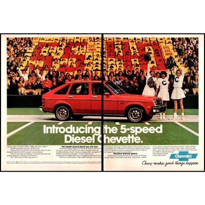 #ad 1982 Chevy Diesel Chevette 2 Page Vintage Print Ad Football Cheerleader Wall Art $10.97