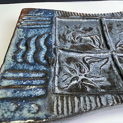 #ad MCM Sea Garden Art Pottery Ashtray Vtg Blues Drip Glaze Handmade Rectangle 8x10” $64.00