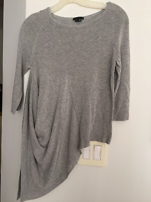 #ad THEORY gray asymmetrical draped slit side thin knit shirt pullover sweater S $30.99