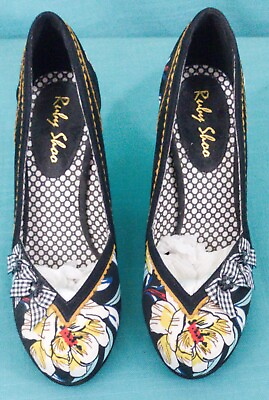 #ad RUBY SHOO Black Foral Pair High Heels Size UK 6 EU 39 US 8 GHWF O NO 07012594 $29.99