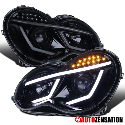 #ad LED Bar Fit 2001 2007 Benz W203 C Class Black Smoke Projector Headlights Lamps $238.99