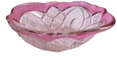#ad Pressed Glass Candy Dish Bowl 6quot; Clear with Pink Edge Mid Century Style Vintage $13.97