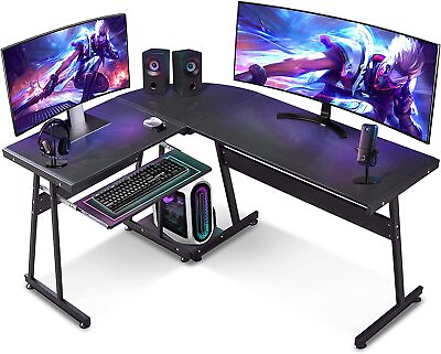 #ad ivinta L Shaped Reversible Black Gaming Desk Corner Desk Modern Computer Desk $69.99