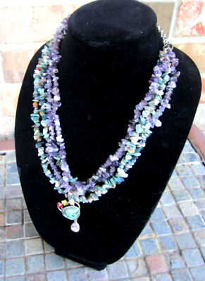 #ad NOVADAB 4 Strand Turquose purple Chunky BOHO Necklace With Drop Stone $12.50