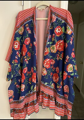 #ad Umgee Womens Flowers Multicolored Kimono Sz 1XL 2XL $30.00