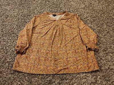 #ad Jones New York Shirt Womens 1X Orange Floral Tunic 3 4 Sleeve Pullover Rayon $9.99