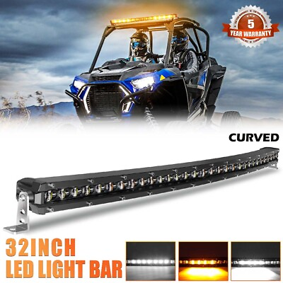 #ad Curved Grille 32quot; Slim LED Light Bar Amber White Offroad Driving UTV Truck Boat $111.10