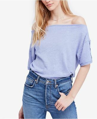 #ad Free People Womens Small Blue Shes so Cool Off the Shoulder Linen Slub Top NEW $8.50