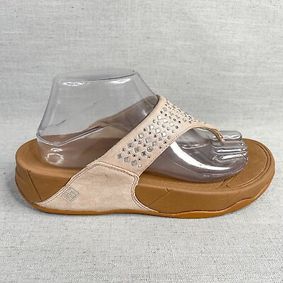 #ad Fitflop Shoes Womens 9 Novy Sandals Beige Studded Thong Wedge Flip Flop Comfort $29.95