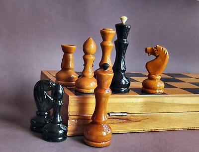 #ad Vintage Wooden Chess Set Tournament Retro Folding Board 42х42cm Rare ussr soviet $189.05