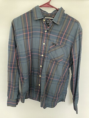 #ad RVCA Men’s Casual Plaid Long Sleeve Button Down Small S Regular Fit $14.25
