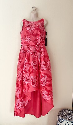 #ad Tahari ASL Women#x27;s Sleeveless Mikado Bow Waist Dress Coral Pink Floral Sz 4 $59.00