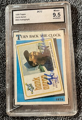#ad HANK AARON 1989 TOPPS TURN BACK THE CLOCK AUTOGRAPHED BCG MINT 9.5 $150.00