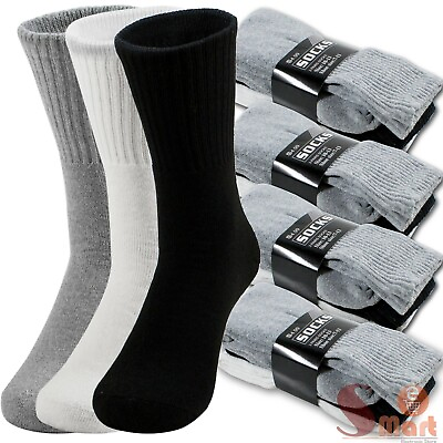#ad #ad Lot 3 12 Pairs Mens Solid Sports Athletic Work Plain Crew Socks Size 9 11 10 13 $10.99