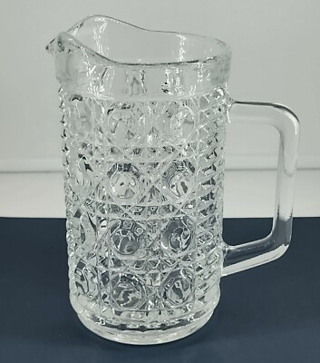 #ad Windsor Clear Federal Glass Co Pint Pitcher Vtg 6quot; Button Cane Design $12.00
