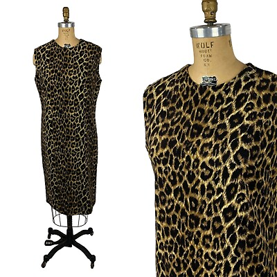 #ad Vintage 1950s Leopard Print Shift Dress Corduroy Jumper B 42quot; $188.00