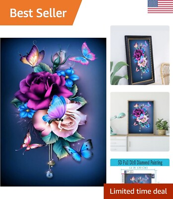 #ad 5D Round Full Drill Butterfly Flowers Diamond Painting Kit Home Decoration $17.99