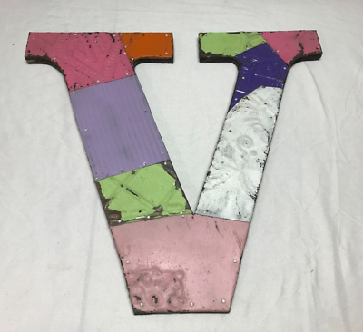 #ad Decorative Salvaged Tin Ceiling 16quot; Patchwork Mix Color Metal Letter V 1603 23B $69.00