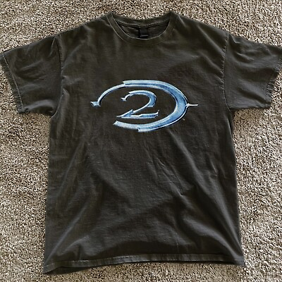 #ad #ad Halo 2 retro black tee blue logo Vintage Gaming Shirt Y2k $22.97