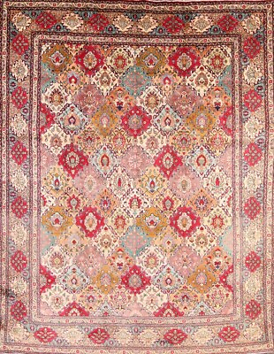 #ad Vintage Panel Pattern Kashmar Area Rug 10x13 Wool Hand made Traditional Carpet $1992.60