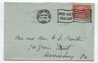 #ad 1921 Philadelphia PA West Phila. Station cover 2ct pilgrim s.5316 $5.00